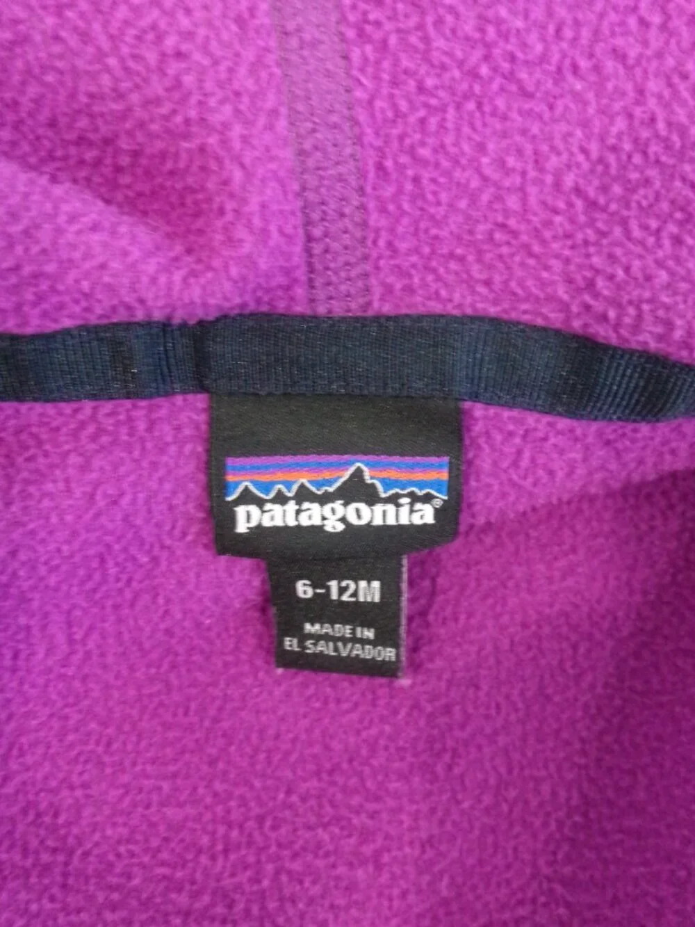 Patagonia Baby Girl 6 - 12 Months Hooded Fleece Jacket Purple w/ Blue Trim